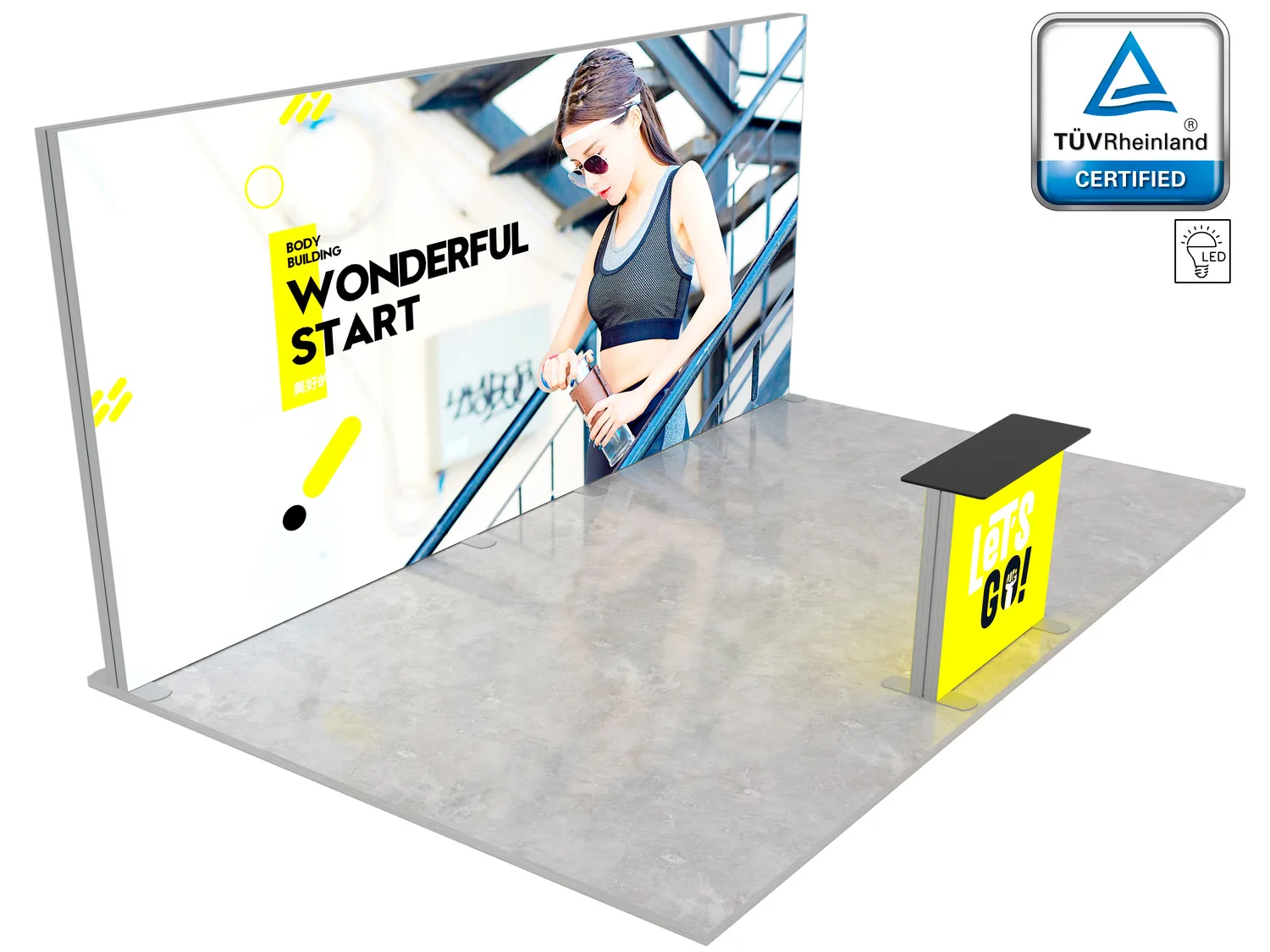 LUNIX™ exhibition booth 24 m² (6x4) peninsula - 1 counter