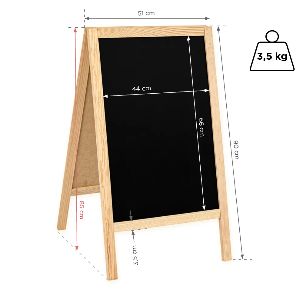 Chalkboard trotuāra zīme Classic S (51x90 cm) – naturala — foto 6