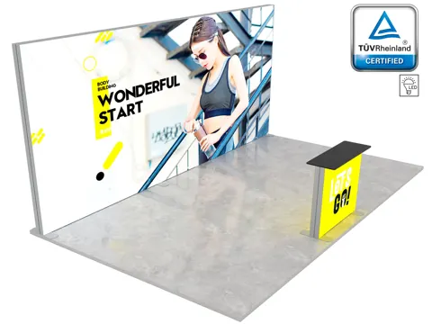 LUNIX™ exhibition booth 24 m² (6x4) peninsula - 1 counter