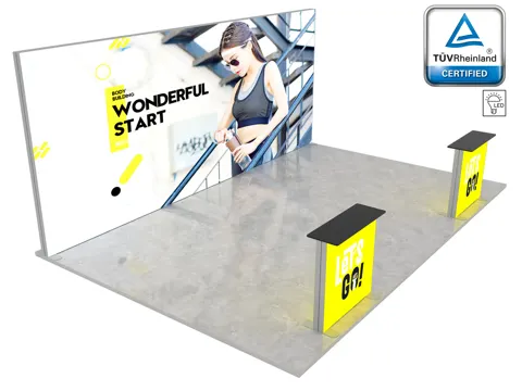 LUNIX™ exhibition booth 24 m² (6x4) peninsula - 2 counters